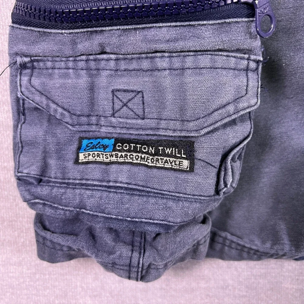 Cotton Twill Cargo Multi-Pocket Mid Rise Shorts Mens 36 Blue Cotton Twill
